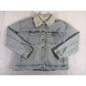 PacSun Jacket Mens M/L Blue Light Wash Sherpa Collar Lined Denim Jean Trucker